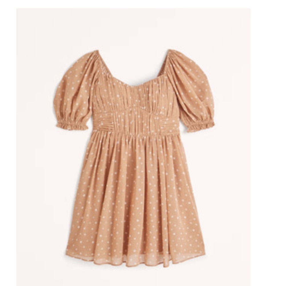 NWT Abercrombie & Fitch Polka Dot Smocked Mini Dress in Peach, Size XXL T